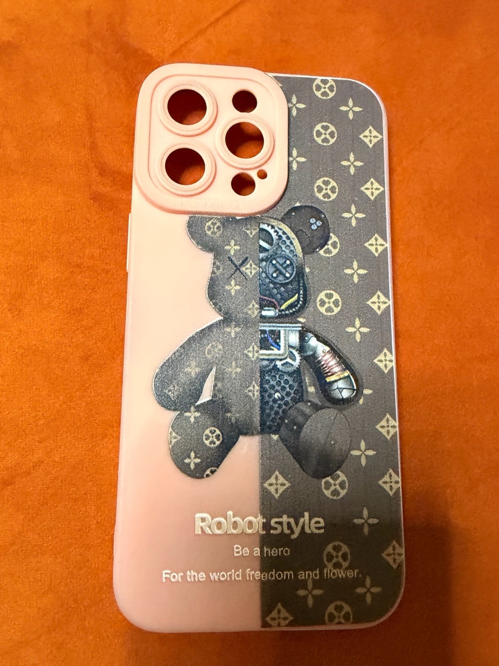 Pink Robot Style Bear Graphic Phone Case